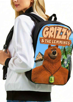 Grizzy e i Lemmings Set di 3 Pezzi Zaino alla Moda, Borsa Pranzo e Astuccio con Spalline Regolabili e Borsetta a Zip Grande Capacità, Completo Ideale per Scuola e Viaggi