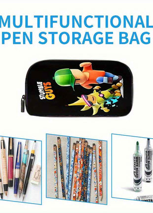 Stumble Guys Set di 3 Pezzi Zaino alla Moda, Borsa Pranzo e Astuccio per Matite con Spallacci Regolabili e Borsetta con Cerniera a Grande Capacità, Set Perfetto per lo Scuola e Viaggi