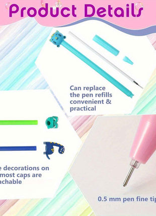 50 pezzi, set di penne a sfera stile cartoon, scrittura fluida, punta 0.5mm fine, cilindro in plastica con cappuccio a clip, design creativi vari, ideale per ufficio e scuola, 18+
