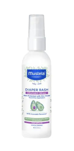 Mustela Baby Diaper Rash Cream Spray – Touch-Free protectant with Zinc Oxide & Natural Avocado - Treats Soothes and Prevents Diaper Rash- Fragrance-Free - 3 fl. oz