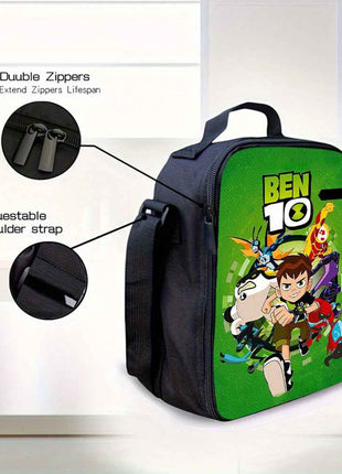 3 Pezzi Set Zaino Ben 10, 1*Borsa Pranzo, 1*Astuccio Portapenne, Grande Capacità Organizzatore da Viaggio con Chiusura a Cerniera, Ideale per Regali di Vacanza o Compleanno