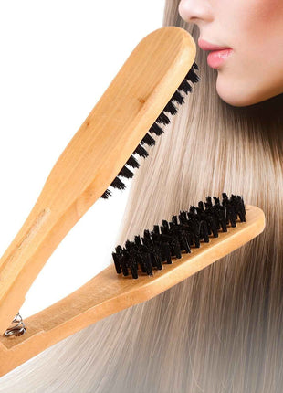 Double-Sided Professional Hairdressing Comb with Wooden Anti-Static Handle and Hair Straightener Tool