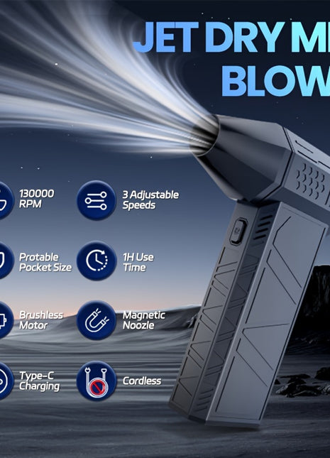 130000 RPM High-Speed Jet Hair Dryer - Turbo-Charged, Portable, Wireless, Rechargeable, and Compact Design - Perfect for Car, Computer, Keyboard, and Lens Drying with Convenient Type-C Rechargeable Feature - Riparo82