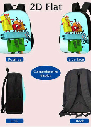 3pcs Set Zaino Numberblocks Include uno Zaino di Grande Capacità, una Penne e un Borsa Pranzo con Cerniera e Spalline Regolabili, Un'ottimo Regalo per Viaggi e Pendolarismo