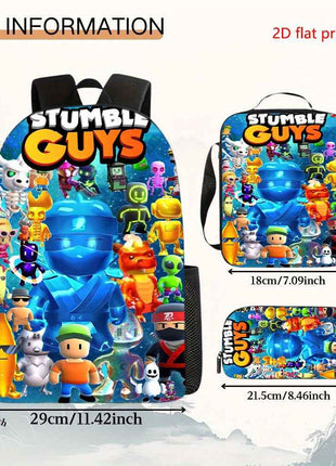 3 pezzi Borsa a tracolla Stumble Guys 2D stampata, borsa messenger capiente per scuola e viaggi leggera con cerniera, regolabile, ideale per pendolarismo ed escursioni, design piatto 2D