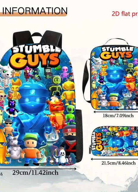3 pezzi Borsa a tracolla Stumble Guys 2D stampata, borsa messenger capiente per scuola e viaggi leggera con cerniera, regolabile, ideale per pendolarismo ed escursioni, design piatto 2D