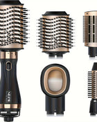 Hair Dryer Brush Blow Dryer Brush In One, Hot Air Brush Set For Straightening/Drying/Curling, Oval Brush, Multi-Temperature Settings, Detachable Design For Women, Black And Golden - Riparo82