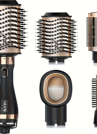 Hair Dryer Brush Blow Dryer Brush In One, Hot Air Brush Set For Straightening/Drying/Curling, Oval Brush, Multi-Temperature Settings, Detachable Design For Women, Black And Golden - Riparo82