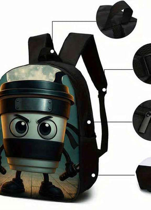 3pcs Zaino Cappuccino Assassino (Italian Brainrot) Borsa Pranzo Portapenne Donna Solido Lavabile per Regali Stile Retro, Ideale per la Scuola e Escursioni – Trolley per Matite