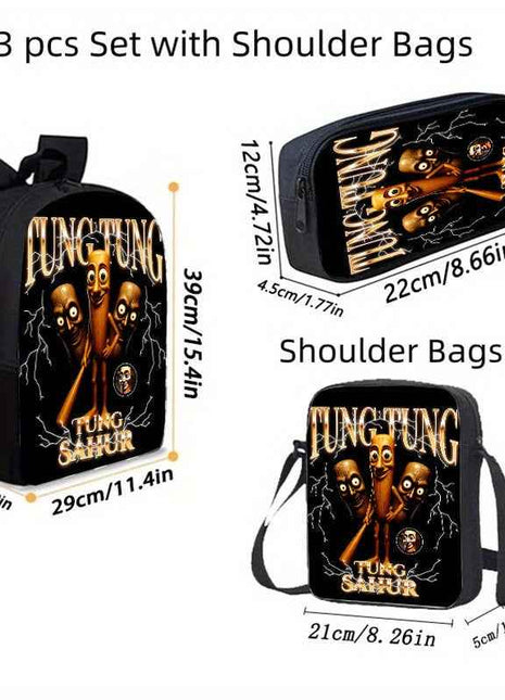 3 Pezzi Set Zaini Unisex, Stile Fashion con Cinghia Regolabile e Chiusura a Zipper, Completo di Zaino, Borsa a Tracolla e Astuccio per Matite, Design per Scuola, Viaggi e Campeggio