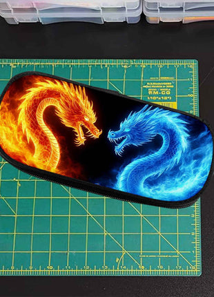 Portapenne Dual Dragons - Design Drago di Fuoco e Ghiaccio con Scomparto a Cerniera, Astuccio Resistente per Materiale Scolastico, Viaggi, Ragazze e Ragazzi Adolescenti