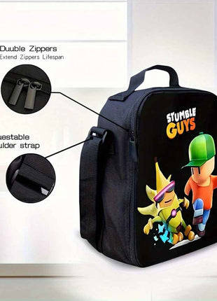 Stumble Guys Set di 3 Pezzi Zaino alla Moda, Borsa Pranzo e Astuccio per Matite con Spallacci Regolabili e Borsetta con Cerniera a Grande Capacità, Set Perfetto per lo Scuola e Viaggi