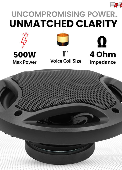 5 Core 2 Way 6" Car Speaker 500W Coaxial Component Speaker Universal Quick Easy Fit for Cars - Riparo82