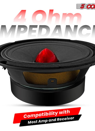 5Core 6.5 Inch Midrange Car Door Speaker 360W Subwoofer w Aluminum Bullet 4Ω Sub Woofer - Riparo82