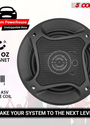 5 Core 2 Way 4" Car Speaker 250W Coaxial Component Speaker Universal Quick Easy Fit for Cars - Riparo82