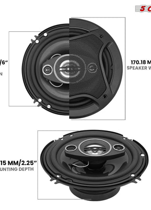 5 Core 2 Way 6" Car Speaker 500W Coaxial Component Speaker Universal Quick Easy Fit for Cars - Riparo82