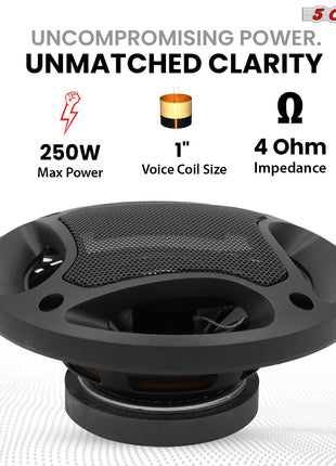 5 Core 2 Way 4" Car Speaker 250W Coaxial Component Speaker Universal Quick Easy Fit for Cars - Riparo82