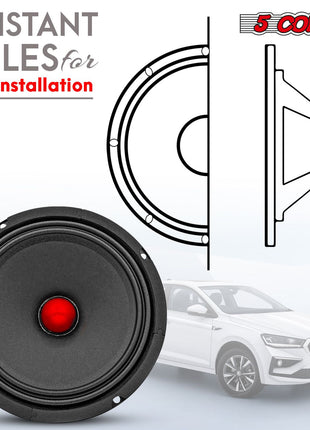 5Core 6.5 Inch Midrange Car Door Speaker 360W Subwoofer w Aluminum Bullet 4Ω Sub Woofer - Riparo82