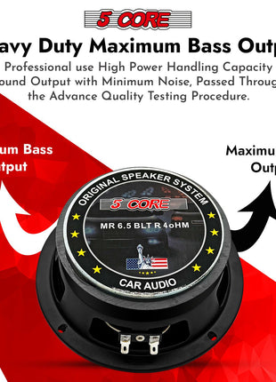 5Core 6.5 Inch Midrange Car Door Speaker 360W Subwoofer w Aluminum Bullet 4Ω Sub Woofer - Riparo82