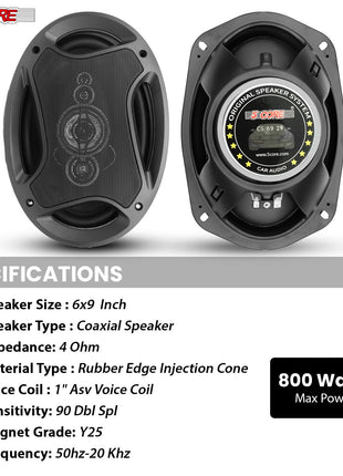 5Core 6x9 Car Speaker 800W 4Ohm 2 Way Coaxial Speaker w Super Tweeter Universal Fit for Vehicle - Riparo82