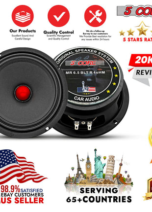 5Core 6.5 Inch Midrange Car Door Speaker 360W Subwoofer w Aluminum Bullet 4Ω Sub Woofer - Riparo82