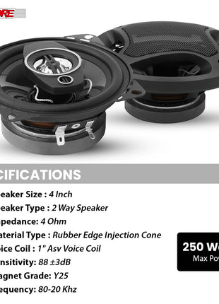 5 Core 2 Way 4" Car Speaker 250W Coaxial Component Speaker Universal Quick Easy Fit for Cars - Riparo82