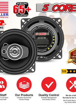 5 Core 2 Way 4" Car Speaker 250W Coaxial Component Speaker Universal Quick Easy Fit for Cars - Riparo82