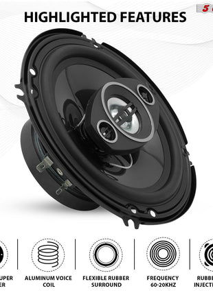 5 Core 2 Way 6" Car Speaker 500W Coaxial Component Speaker Universal Quick Easy Fit for Cars - Riparo82