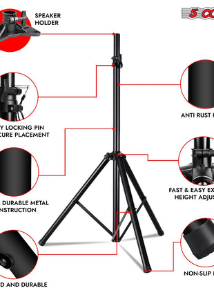 5 Core Speaker Stand Tripod Pair Floor Heavy Duty Adjustable Up to 72 Inch DJ Studio Monitor Stands Pole Mount - SS HD 2PK BLK BAG - Riparo82