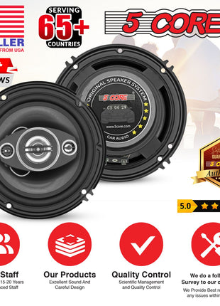 5 Core 2 Way 6" Car Speaker 500W Coaxial Component Speaker Universal Quick Easy Fit for Cars - Riparo82