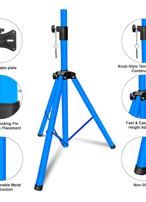 5 Core Speaker Stand Tripod Pair Floor Adjustable Up to 48 Inch DJ Studio Monitor Stands Short Pole Mount - SS HD 2PK SKY BLU 4FT BAG - Riparo82