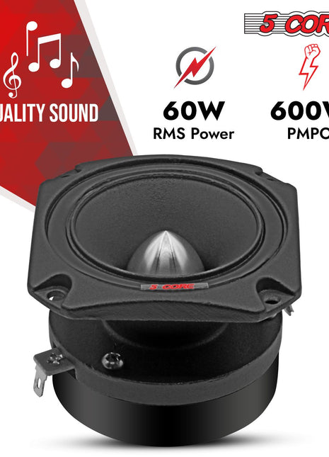 5 Core Tweeters Speakers Car Audio Pair 600W Combined Peak 4 Ohm 3.5 Inch Aluminum Super Bullet Tuiters Para Sonido Para Carro - TW BLT 150 BLK PAIR - Riparo82