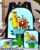 3pcs Set Zaino Numberblocks Include uno Zaino di Grande Capacità, una Penne e un Borsa Pranzo con Cerniera e Spalline Regolabili, Un'ottimo Regalo per Viaggi e Pendolarismo
