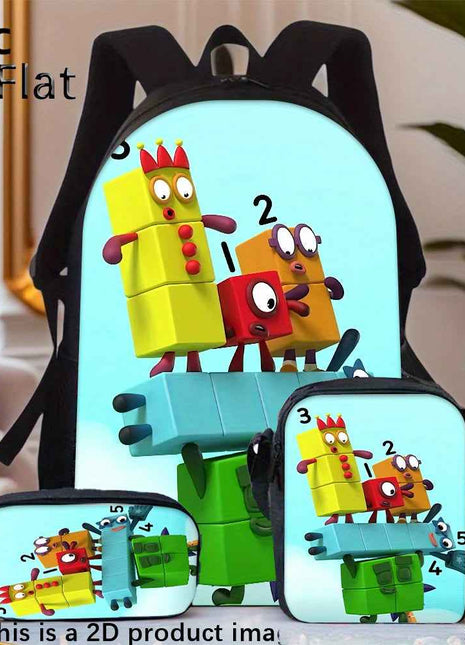 3pcs Set Zaino Numberblocks Include uno Zaino di Grande Capacità, una Penne e un Borsa Pranzo con Cerniera e Spalline Regolabili, Un'ottimo Regalo per Viaggi e Pendolarismo