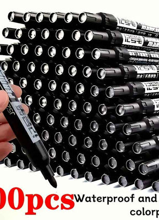 100-Pack Pennarelli Permanent Grandi, Inchiostro Nero Impermeabile, Asciugatura Rapida per Arte e Ufficio, Penne ad Alta Capacità con Inchiostro Resistente all'Acqua