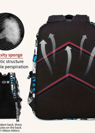 3 Pezzi Set di Borsa a Spalla, Tracolla e Astuccio - Zaino Campus Grande Capacità con Stampa Squalo per la Stagione del Ritorno a Scuola Unisex