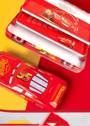 Custodia per matite 3D Disney Lightning Mcqueen - Design a cartoni animati vibranti, grande capacità di tre strati di metallo con manico, organizer per scuola e cancelleria rossa durevole, regalo perfetto per compleanni o Natale, custodia per matite, orga