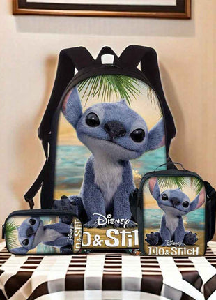 Set di 3 zaini con stampa del film Disney Stitch - Zaino scolastico unisex elegante, borsa per il pranzo e custodia per matite - Zaino per computer di grande capacità per uso quotidiano e viaggi, regalo perfetto per Natale e Halloween, zaino Disney