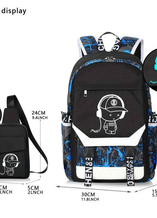 Zaino da Uomo Nuovo 2023 che si Illumina al Buio con Graffiti Geometrici - Borsa per Laptop di Alta Qualità e Grande Capacità Approvata dalla TSA con Design Note Musicali & Cuffie, Poliestere Resistente per Studenti Universitari, Viaggi & Pendolarismo Quo