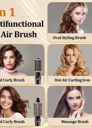 5 in 1 Hot-Air Blow Hair Dryer Brush - Set for One Step Drying and Styling Hair, Negative Ionic, Ceramic Barrel, Detachable, Multiple Temp Settings for Women Middle to Long Hair, Black-Golden - Riparo82