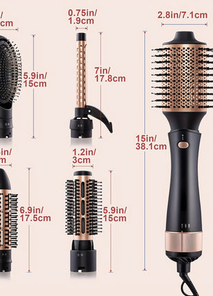 5 in 1 Hot-Air Blow Hair Dryer Brush - Set for One Step Drying and Styling Hair, Negative Ionic, Ceramic Barrel, Detachable, Multiple Temp Settings for Women Middle to Long Hair, Black-Golden - Riparo82