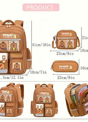 3 Pezzi Zaino, Borsa a Mano e Astuccio per Ragazzi e Ragazze - CAPYBALA Zaino Casual Grande Capacità con Cinghie Regolabili, Stampa Buffalo, Leggero e Resistente, Ideale per Scuola, Viaggi e Uso Quotidiano, Regalo Divertente per Amanti degli Animali