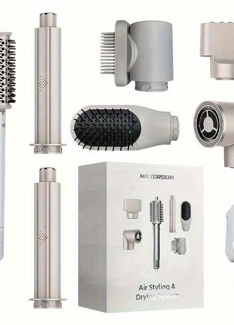MAXGROOM 7-in-1 High-Speed Hair Dryer & Styler Set - Fast Drying, Auto Curling & Straightening with Volumizing Brush, Includes Attachments for All Hair Types