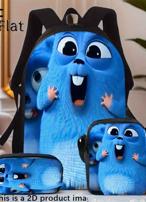 3pcs Zaino Grizzly & The Lemmings in Nylon Leggero e Capiente con Borsa Pranzo e Astuccio, Ideale per Scuola, Viaggi o Pendolarismo, Regalo Perfetto per Compleanno o Feste, Zaino da Viaggio
