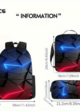3pz Zaino Gamer in Nylon Leggero di Grande Capacità con Borsa Pranzo & Astuccio per Matite, Perfetto per Viaggi o Pendolarismo Quotidiano, Ottimo Regalo di Compleanno o Festività, Zaino da Viaggio