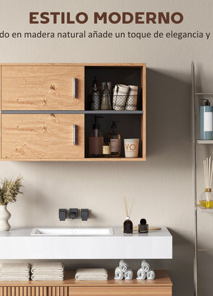 Homcom Mobile da bagno a parete con scomparti aperti e 2 ante Mobili da bagno moderni 80X35X57,5 cm Naturale