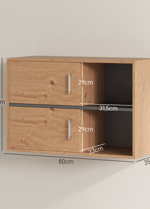 Homcom Mobile da bagno a parete con scomparti aperti e 2 ante Mobili da bagno moderni 80X35X57,5 cm Naturale