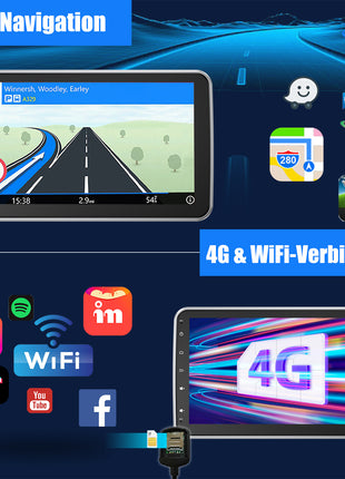 ESSGOO 10.1 Inch 8 Core 6G+128G Carplay 4G Android 14 Car Radio 1 DIN Rotatable Screen GPS NAVI AM DSP USB Wifi with Microphone - Riparo82