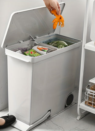 1 pz bidone rettangolare a pedale con doppio scomparto e ruote 26L di grande capacit separazione secco e umido ideale per ufficio camera da letto cucina scuola  Plastica non necessita di elettricit