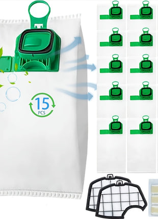 15 pezzi di sacchetti filtranti per Kobold VK140 VK150 FP140 kit accessori per aspirapolveri Vorwerk Kobold 15 sacchetti  2 filtri motori  1 profumo